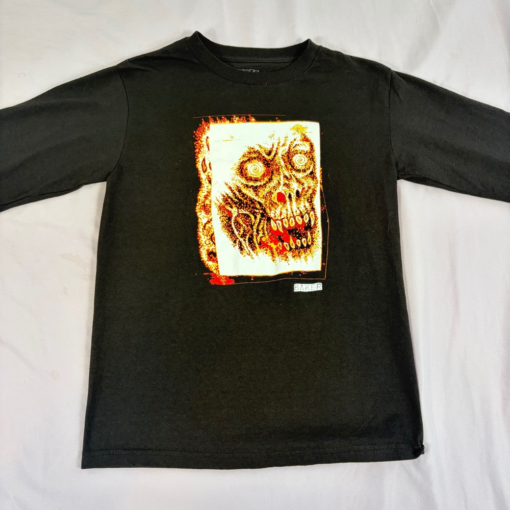 Baker‎ Skateboards Mens Small Black Skull Graphic Long Sleeve T-Shirt Skater